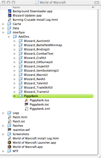 WoW-Ordnerhierarchie